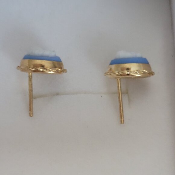 Vintage Blue Cameo 10k Gold Earrings Wedgewood Style - Picture 4 of 12